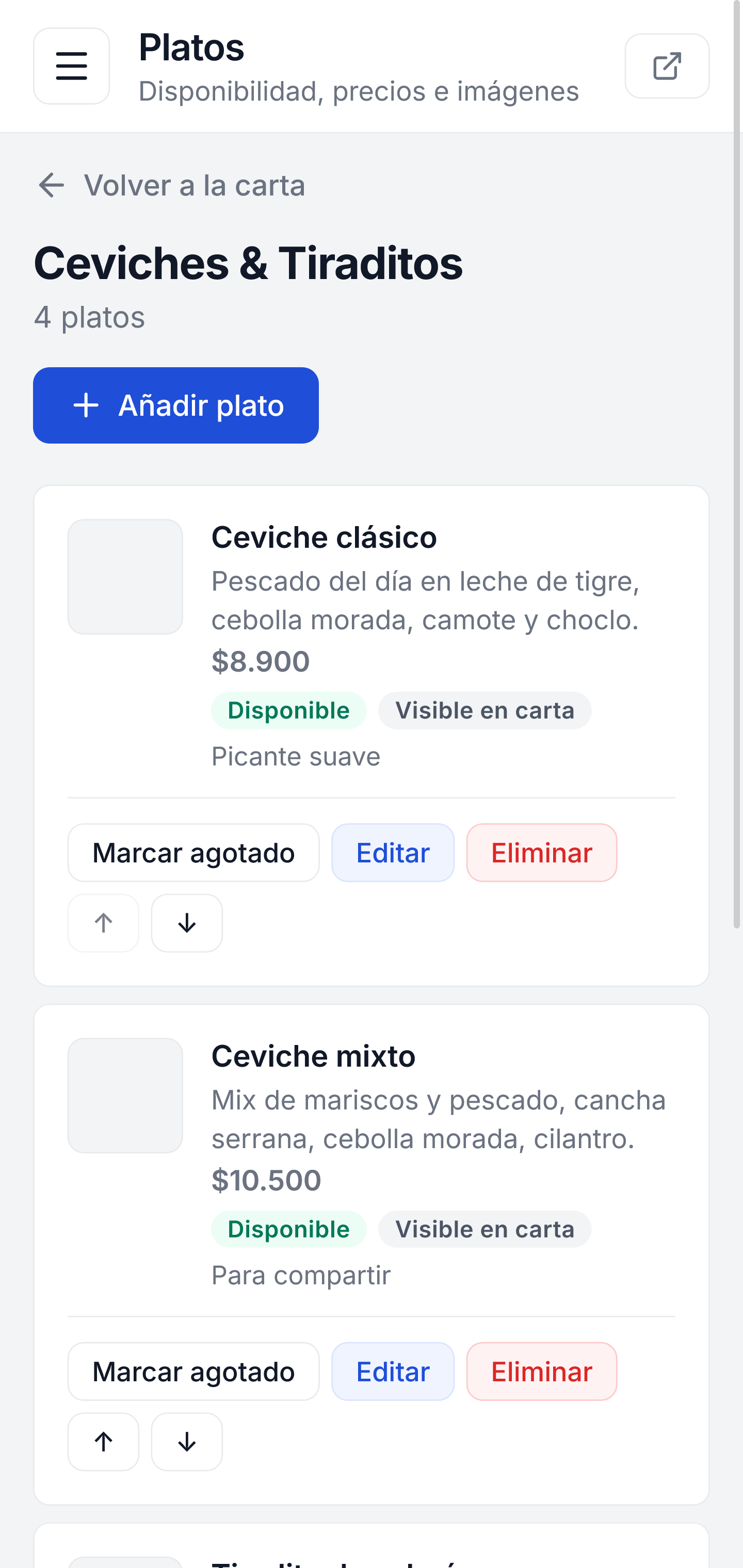 Panel admin en móvil